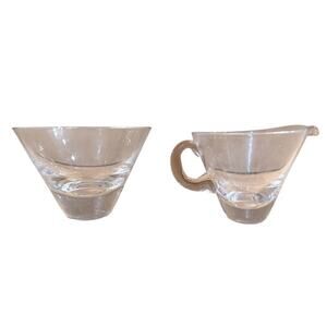 MCM Clear Blown Glass Open Sugar Bowl Creamer Set Minimalist Modern Danish Decor